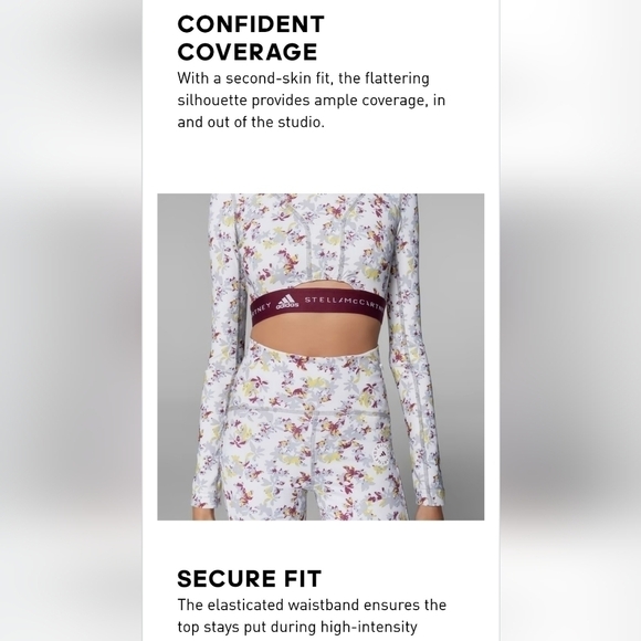 ADIDAS BY STELLA MCCARTNEY FUTURE PLAYGROUND LONG SLEEVE CROP TOP FLORAL SIZE M - Picture 4 of 16